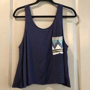 Vintage Havana | Blue Sequin Pocket Tank Top